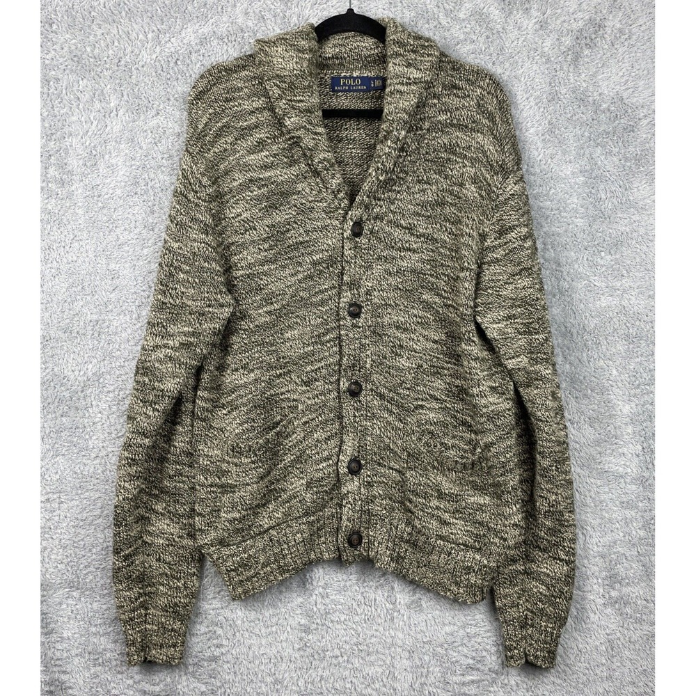 Polo Ralph Lauren Sweater Mens Large Green Cream Cardigan Grandpa Fisherman